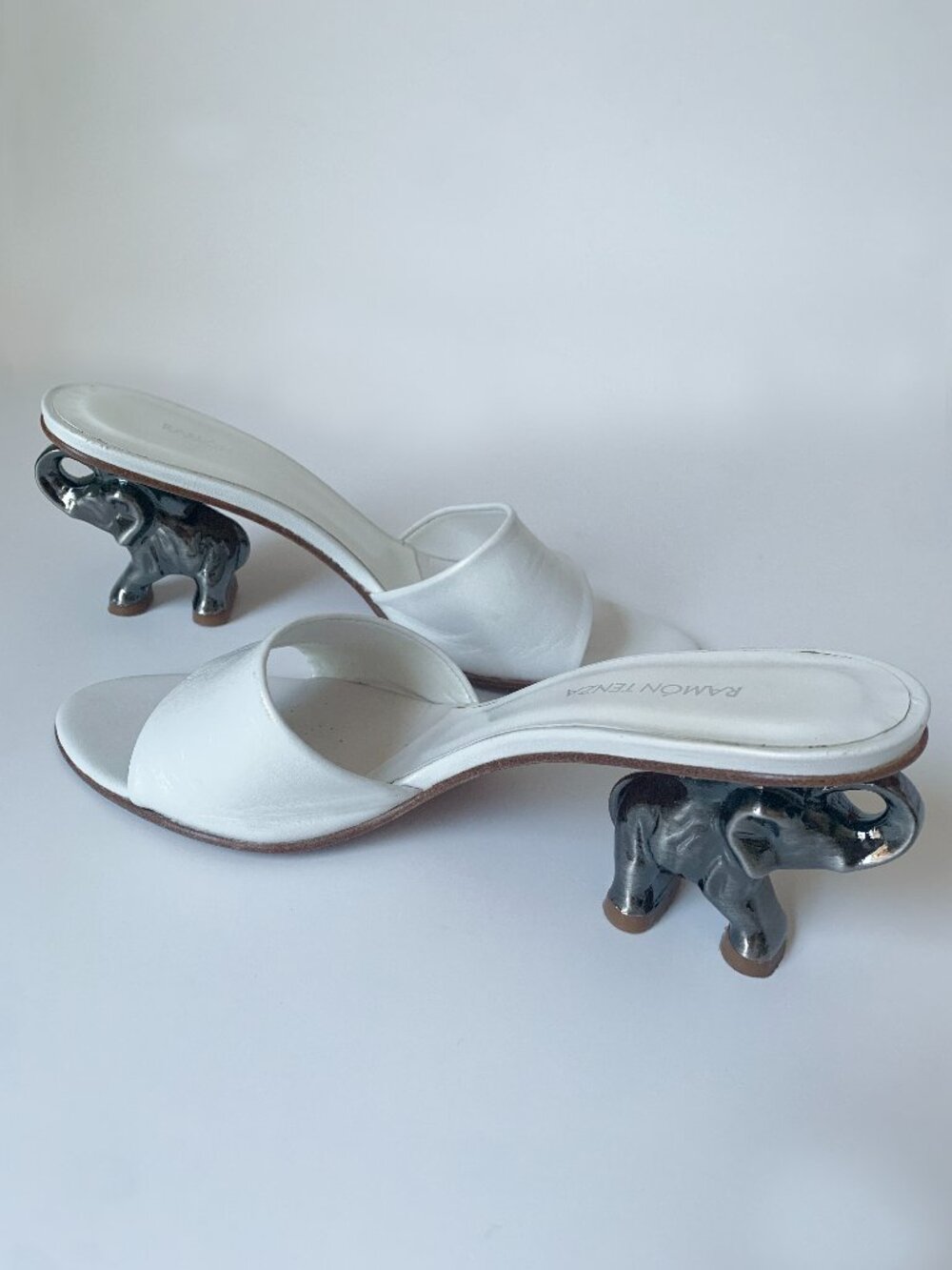 Ramon Tenza White leather Slip-on Slide Mules